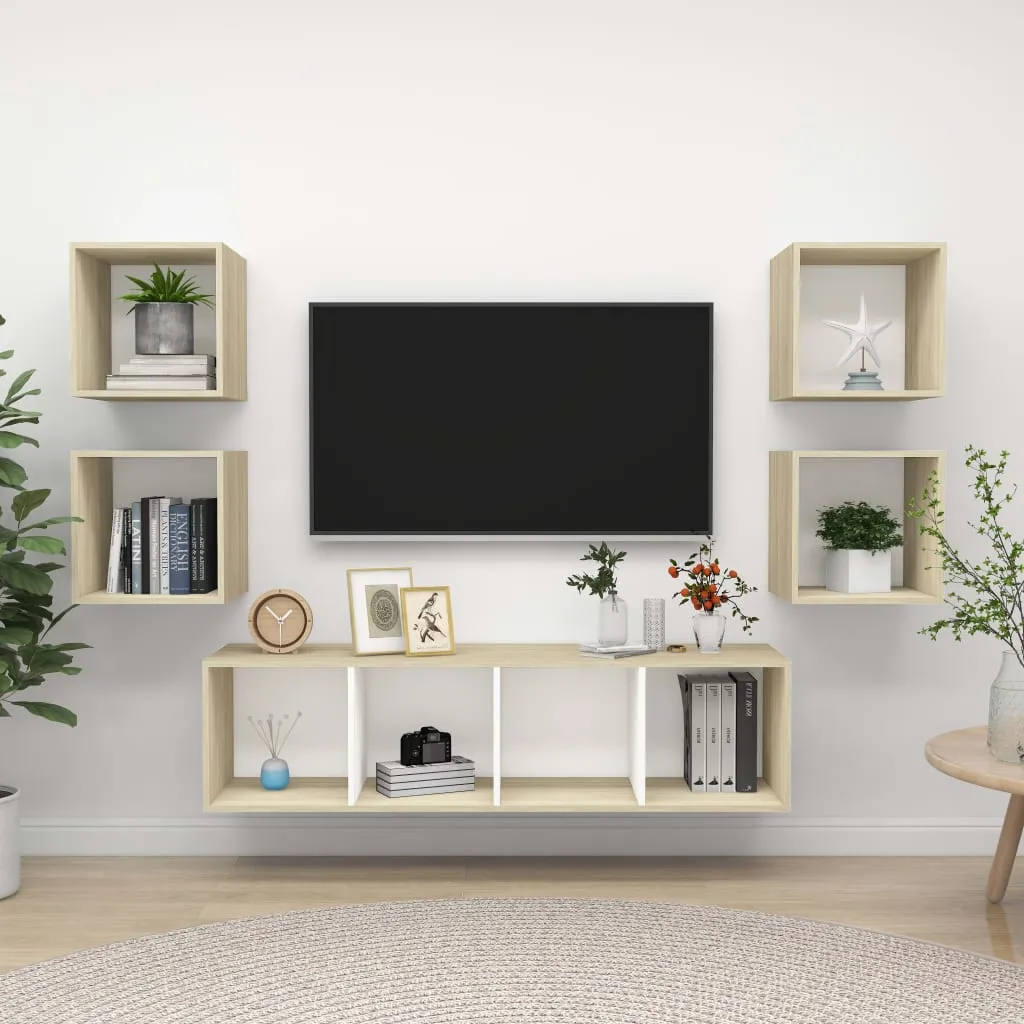 vidaXL Set Porta TV 5 pz Bianco e Rovere Sonoma in Truciolato