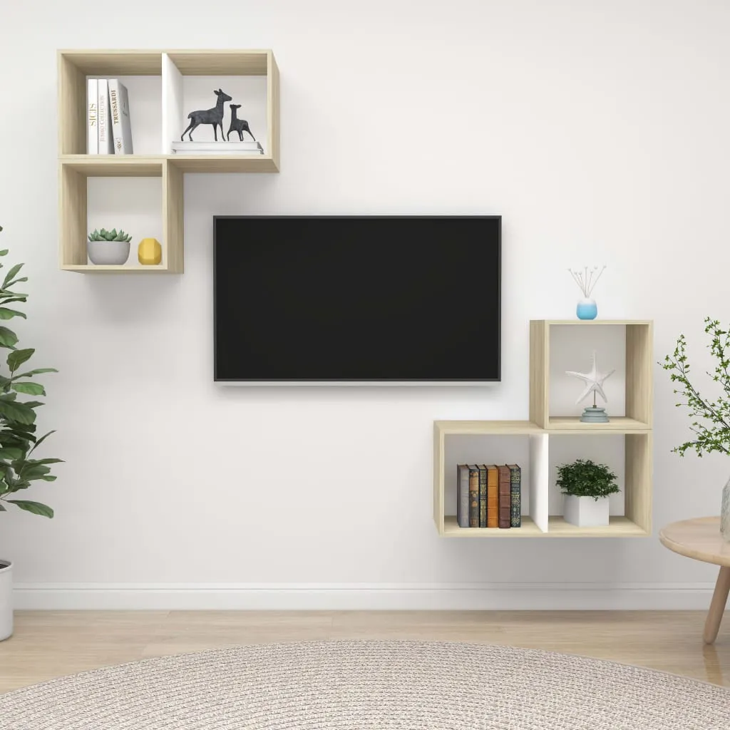 vidaXL Set Porta TV 4 pz Bianco e Rovere Sonoma in Truciolato