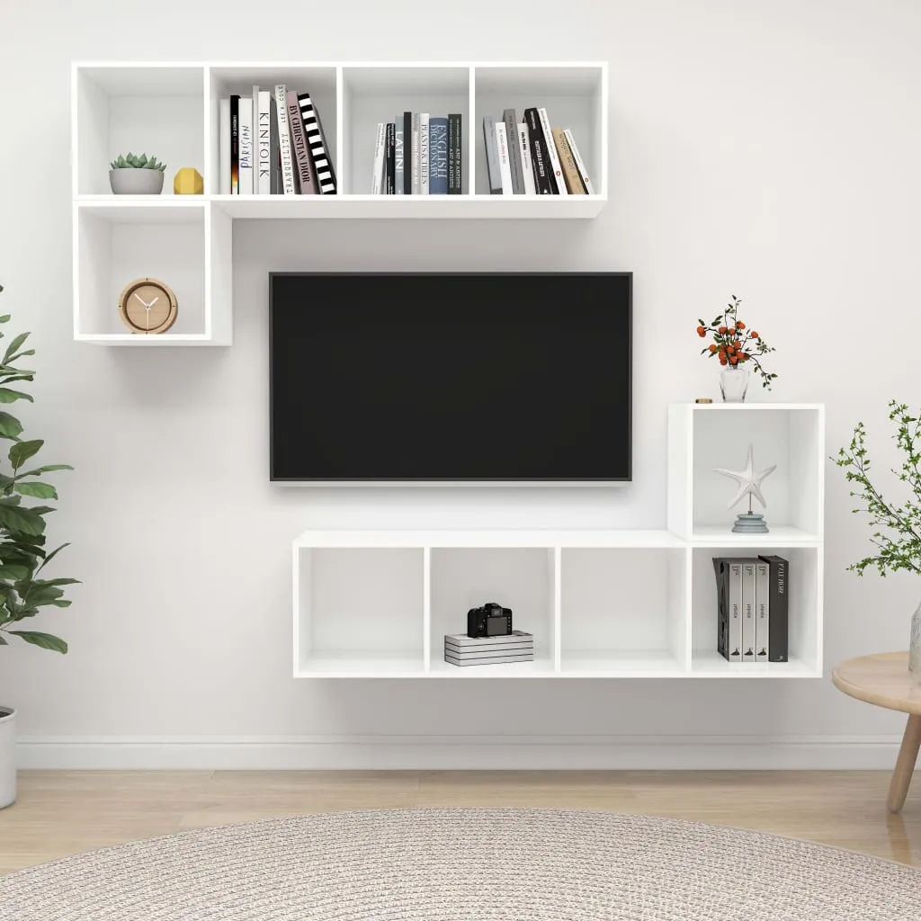 vidaXL Set Mobili Porta TV 4 pz Bianco in Legno Multistrato