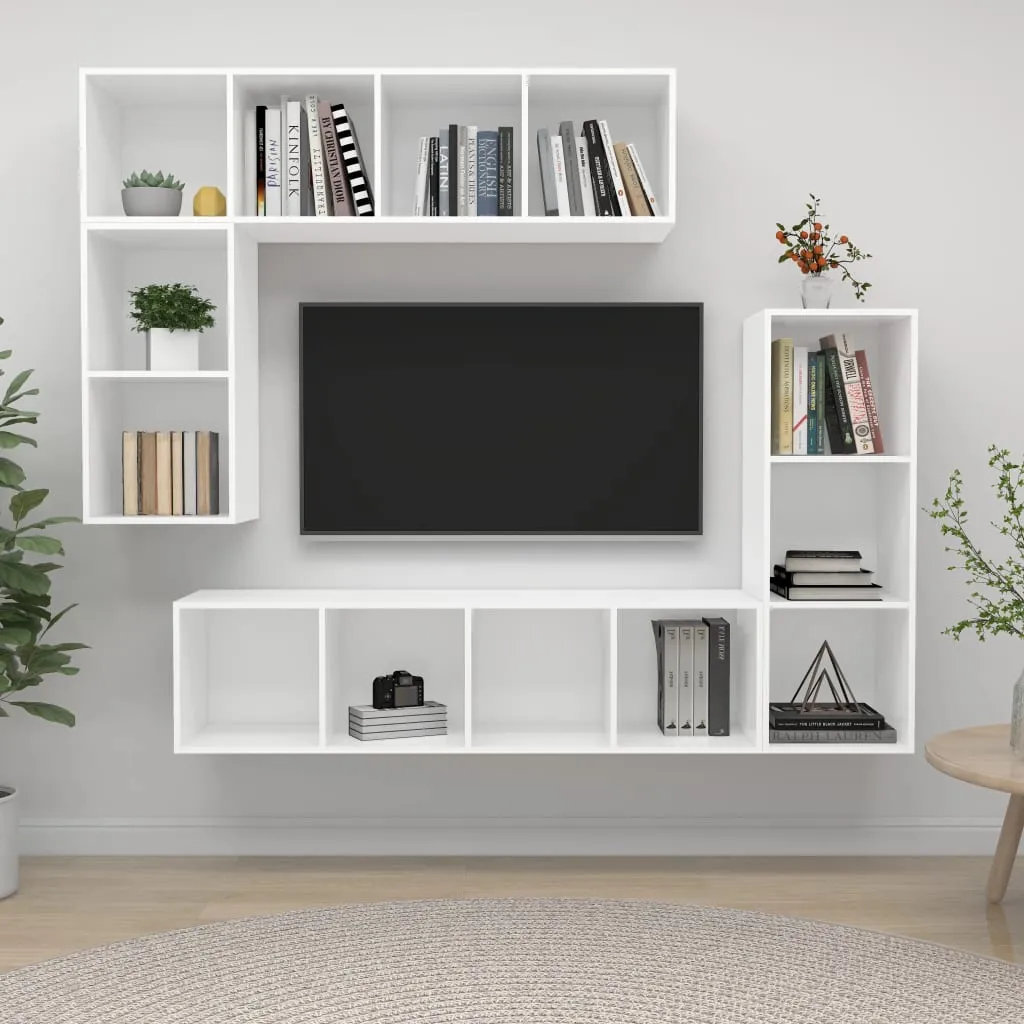 vidaXL Set di Mobili Porta TV 4 pz Bianco in Legno Multistrato