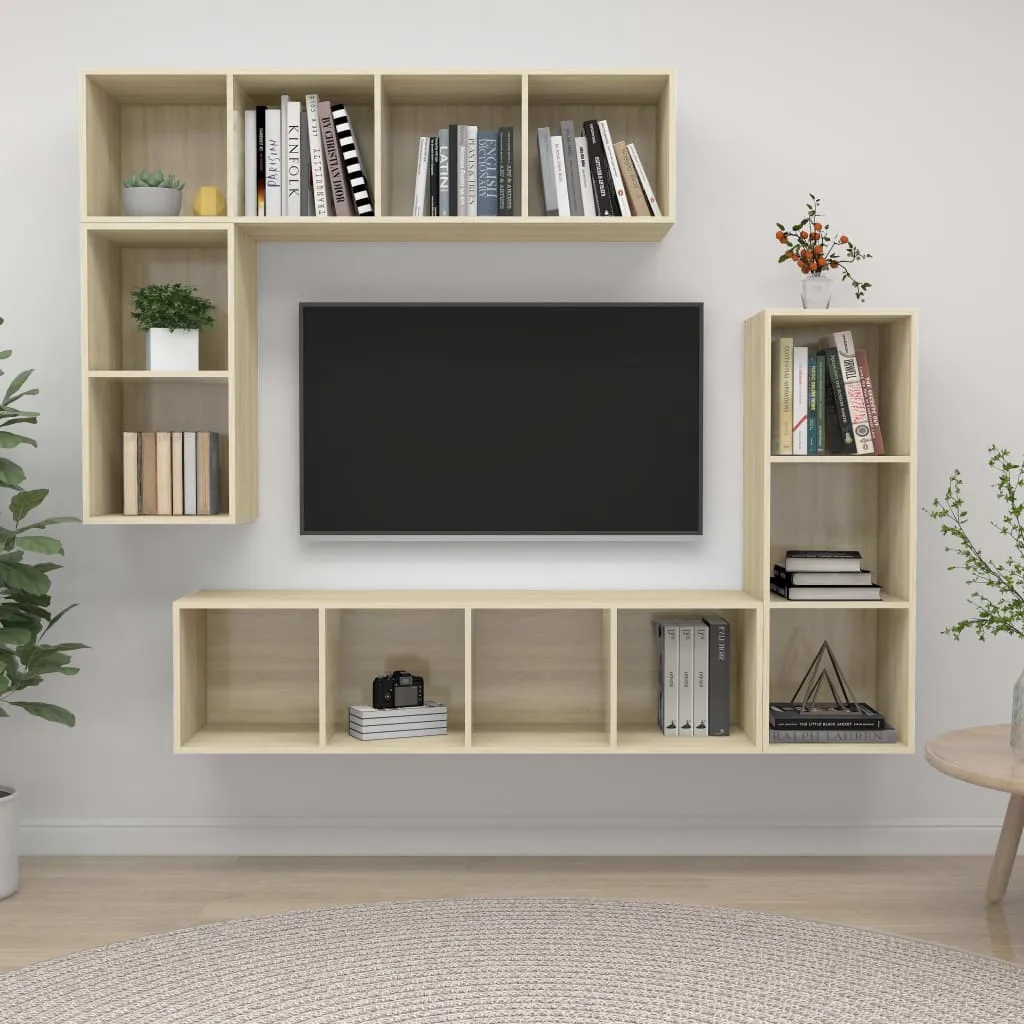 vidaXL Set di Mobili Porta TV 4 pz Rovere Sonoma in Legno Multistrato