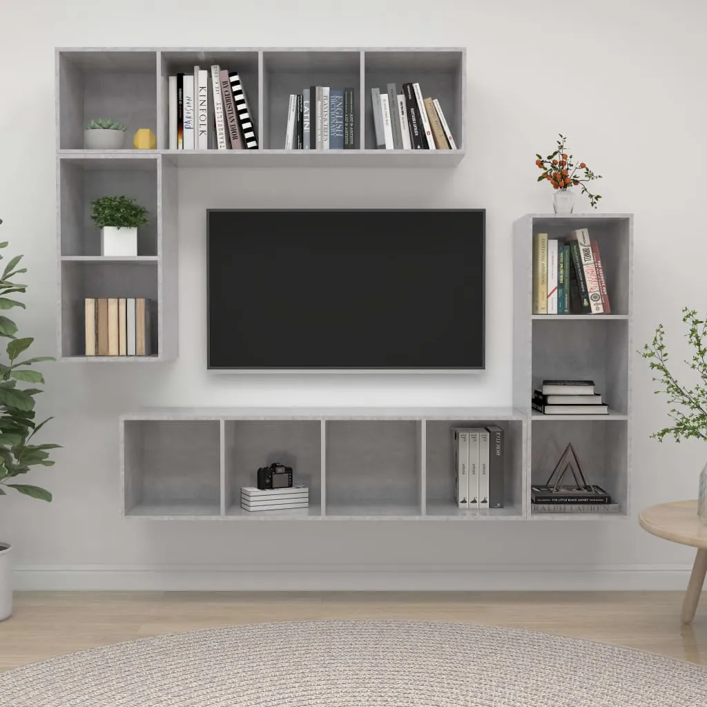 vidaXL Set di Mobili Porta TV 4 pz Grigio Cemento in Legno Multistrato