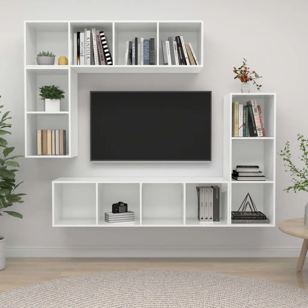 vidaXL Set di Mobili Porta TV 4 pz Bianco Lucido in Legno Multistrato