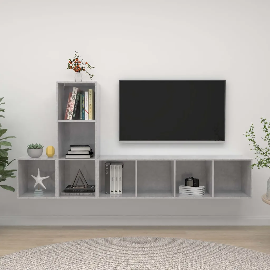 vidaXL Set Porta TV 3 pz Grigio Cemento in Truciolato