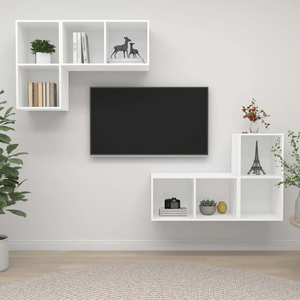 vidaXL Mobili TV a Parete 4 pz Bianco in Legno Multistrato