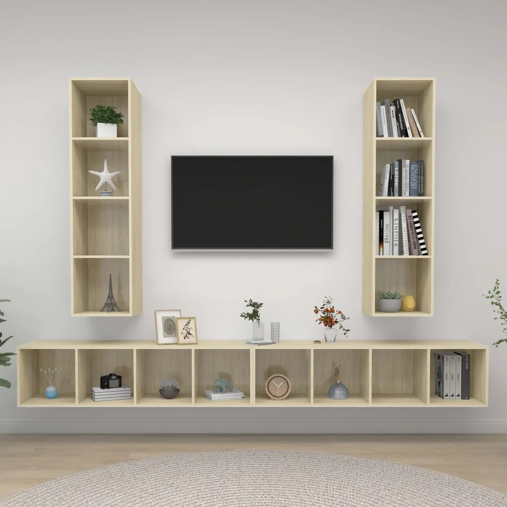 vidaXL Mobile TV a Parete 4 pz Rovere Sonoma in Truciolato