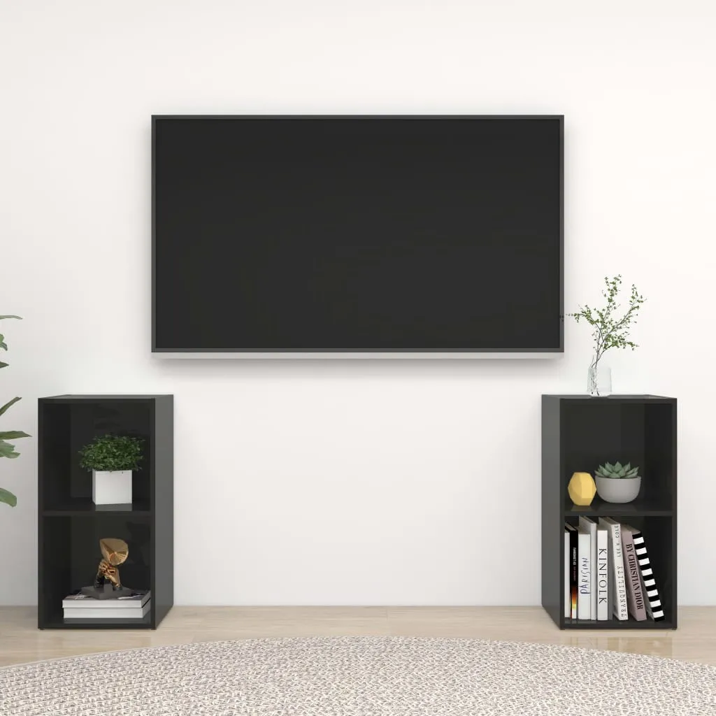 vidaXL Mobili Porta TV 2 pz Nero Lucido 72x35x36,5 cm in Truciolato