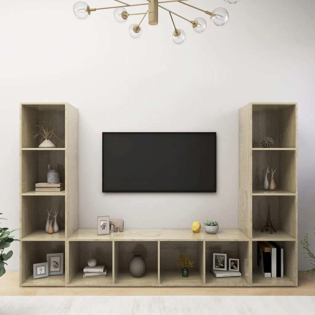 vidaXL Mobili TV 3 pz Rovere Sonoma 142,5x35x36,5 cm in Truciolato