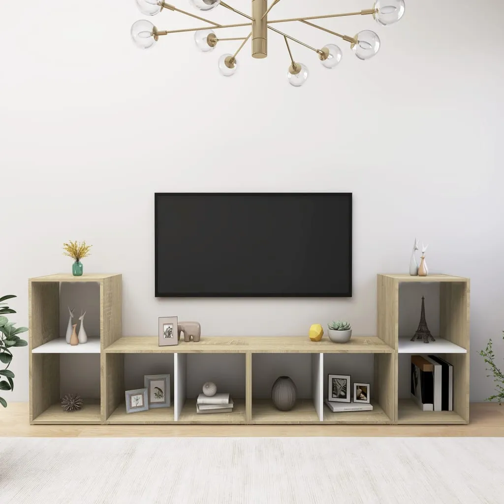 vidaXL Mobili TV 4 pz Bianco e Rovere Sonoma 72x35x36,5 cm Truciolato