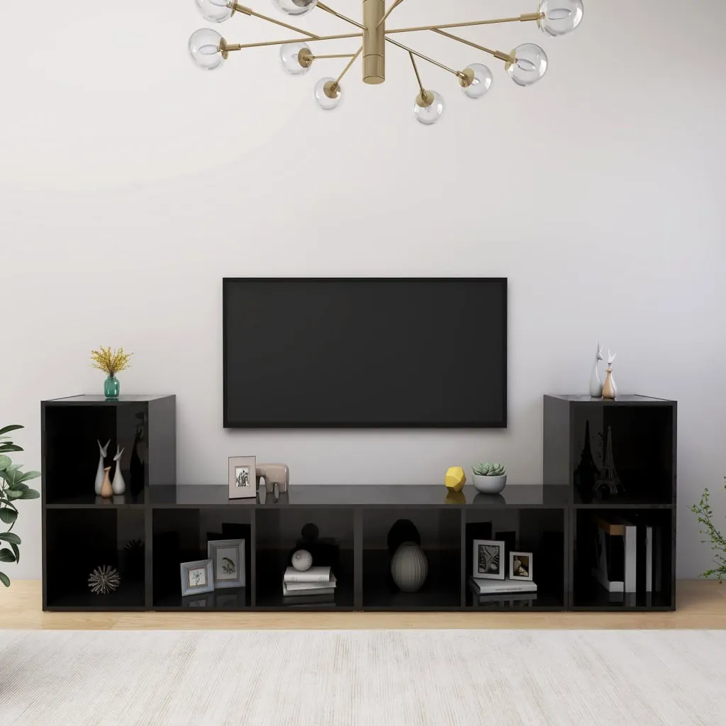 vidaXL Mobili Porta TV 4 pz Nero Lucido 72x35x36,5 cm in Truciolato