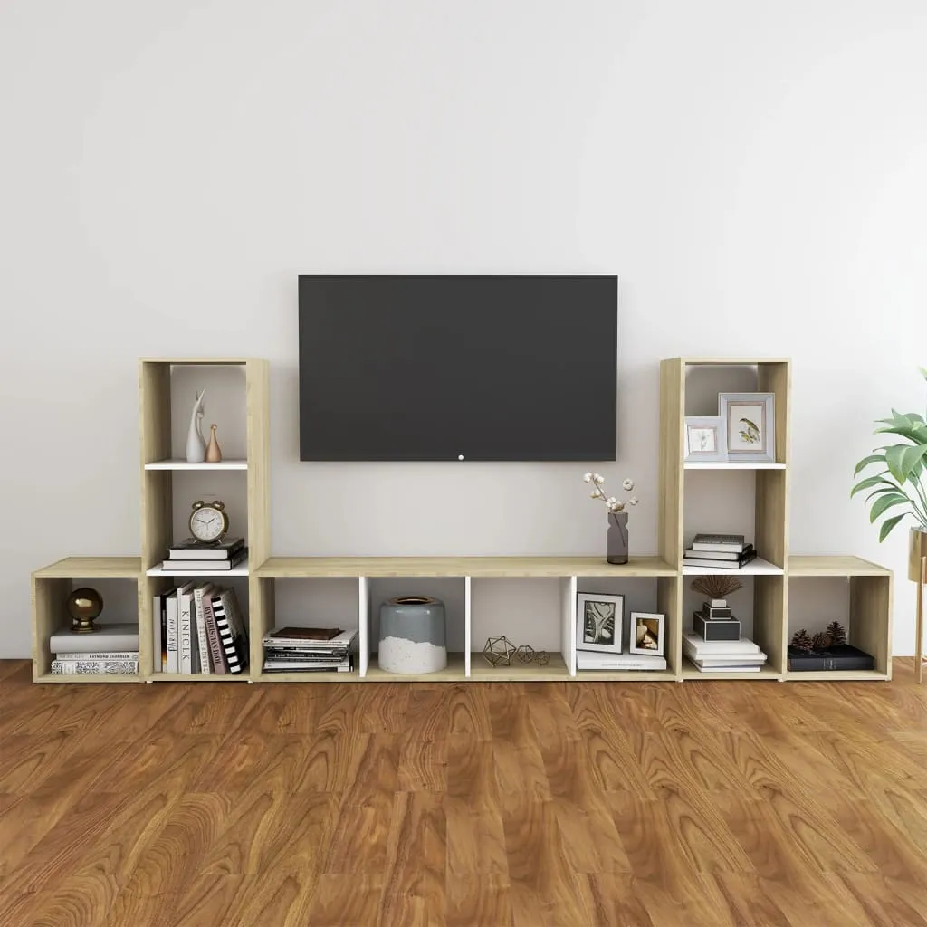 vidaXL Set Porta TV 5 pz Bianco e Rovere Sonoma in Truciolato