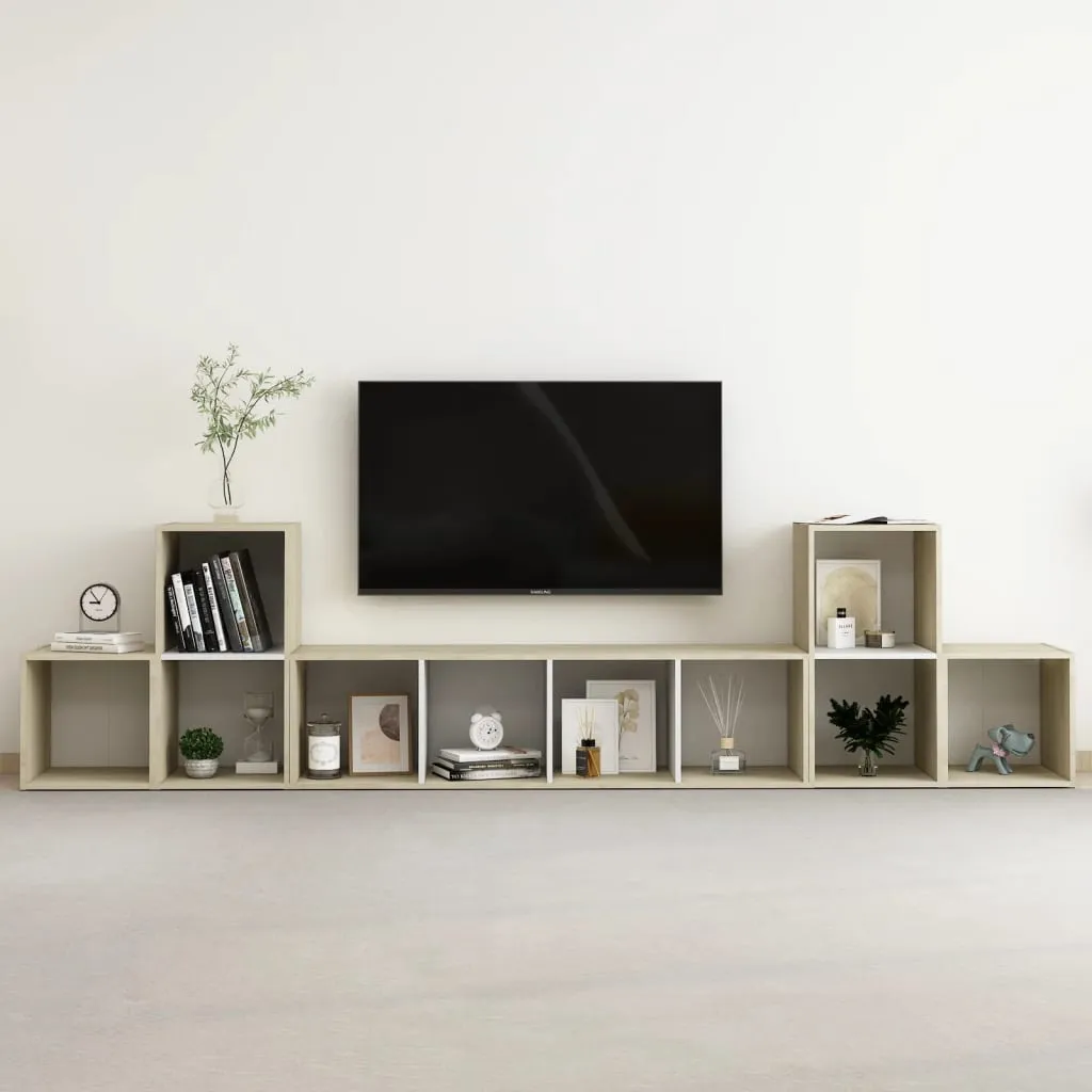 vidaXL Set Mobili TV 5 pz Bianco e Rovere Sonoma in Truciolato