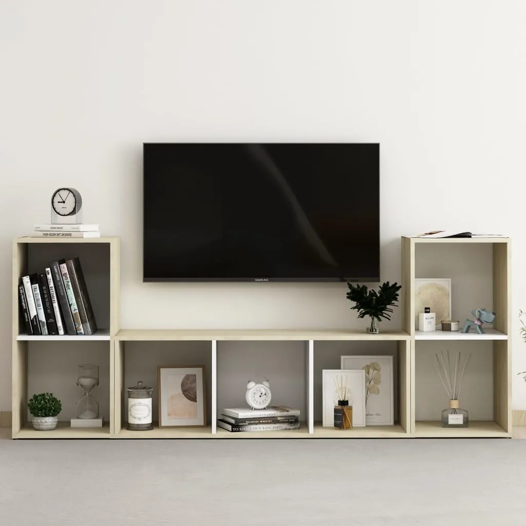 vidaXL Set Porta TV 3 pz Bianco e Rovere Sonoma in Truciolato