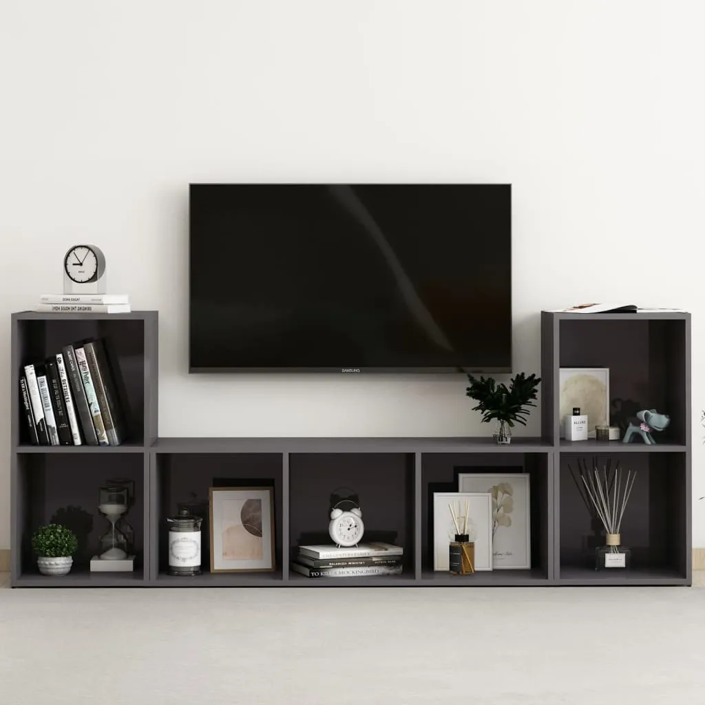 vidaXL Set Mobili TV 3 pz Grigio Lucido in Truciolato