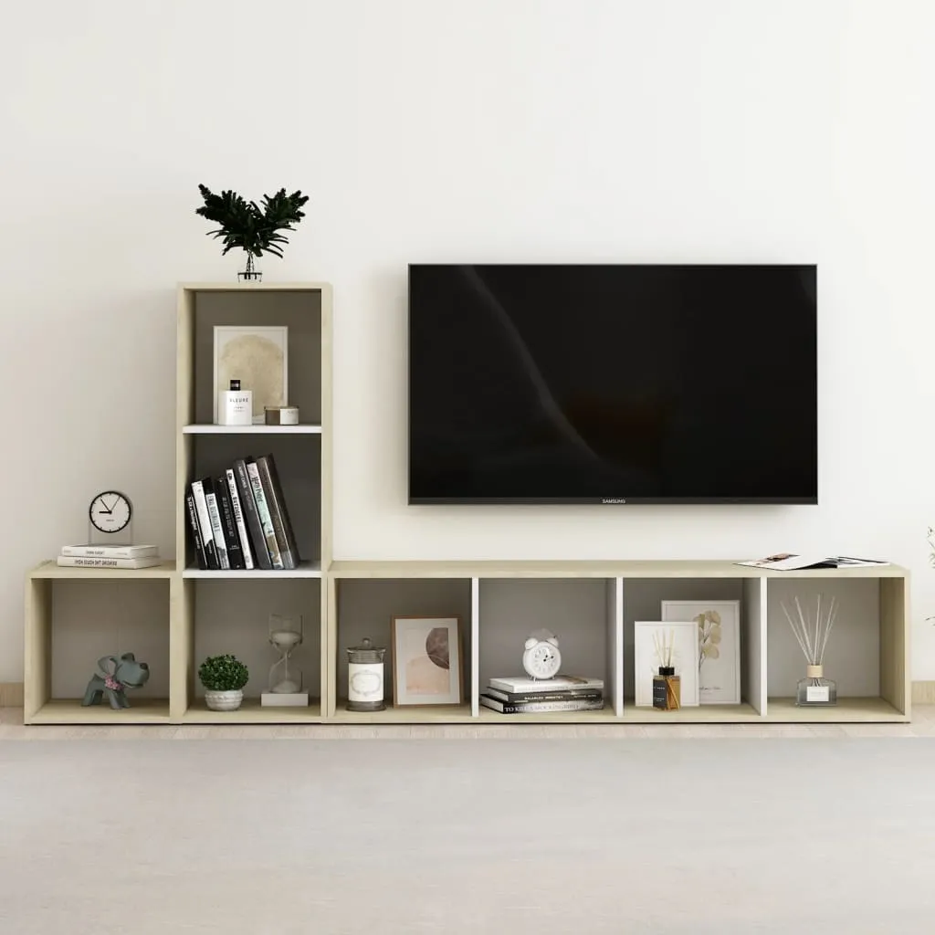 vidaXL Set Mobili TV 3 pz Bianco e Rovere Sonoma in Truciolato