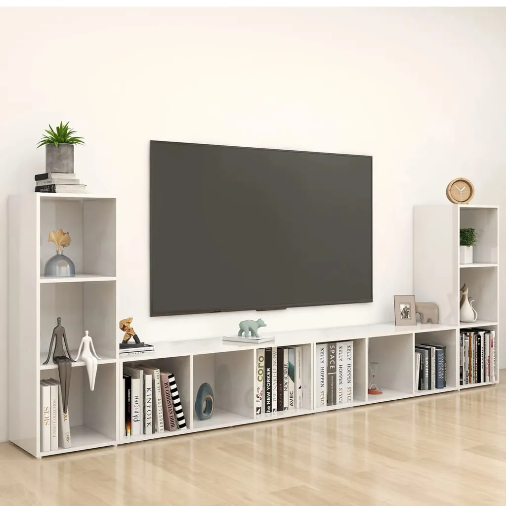 vidaXL Mobili Porta TV 4 pz Bianco Lucido 107x35x37 cm in Truciolato