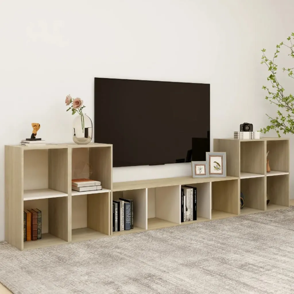 vidaXL Set Porta TV 5 pz Bianco e Rovere Sonoma in Truciolato