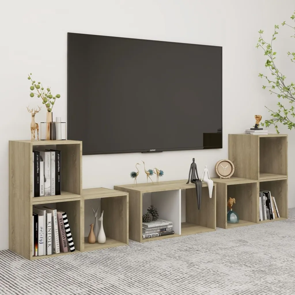 vidaXL Set Mobili TV 6 pz Bianco e Rovere Sonoma in Truciolato