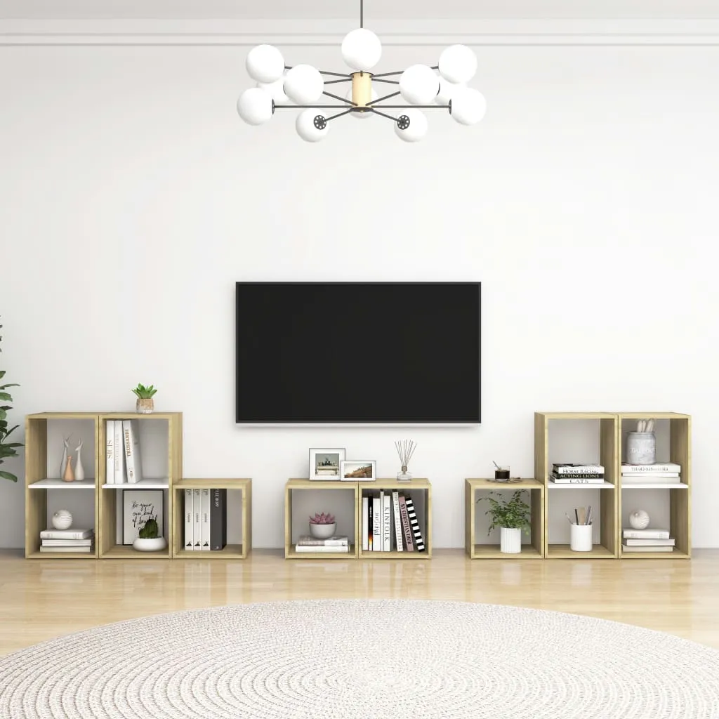 vidaXL Set Mobili TV 8 pz Bianco e Rovere Sonoma in Truciolato