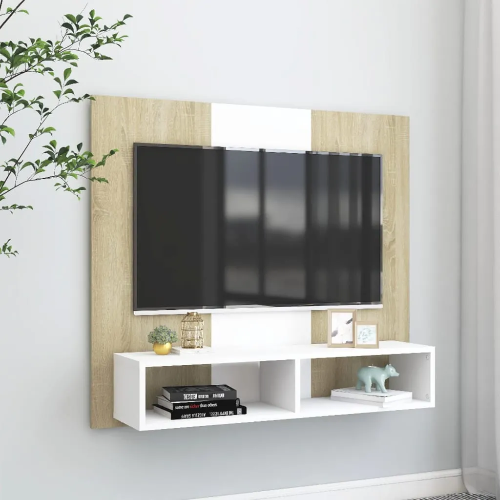 vidaXL Mobile TV a Muro Bianco Rovere Sonoma 102x23,5x90cm Truciolato