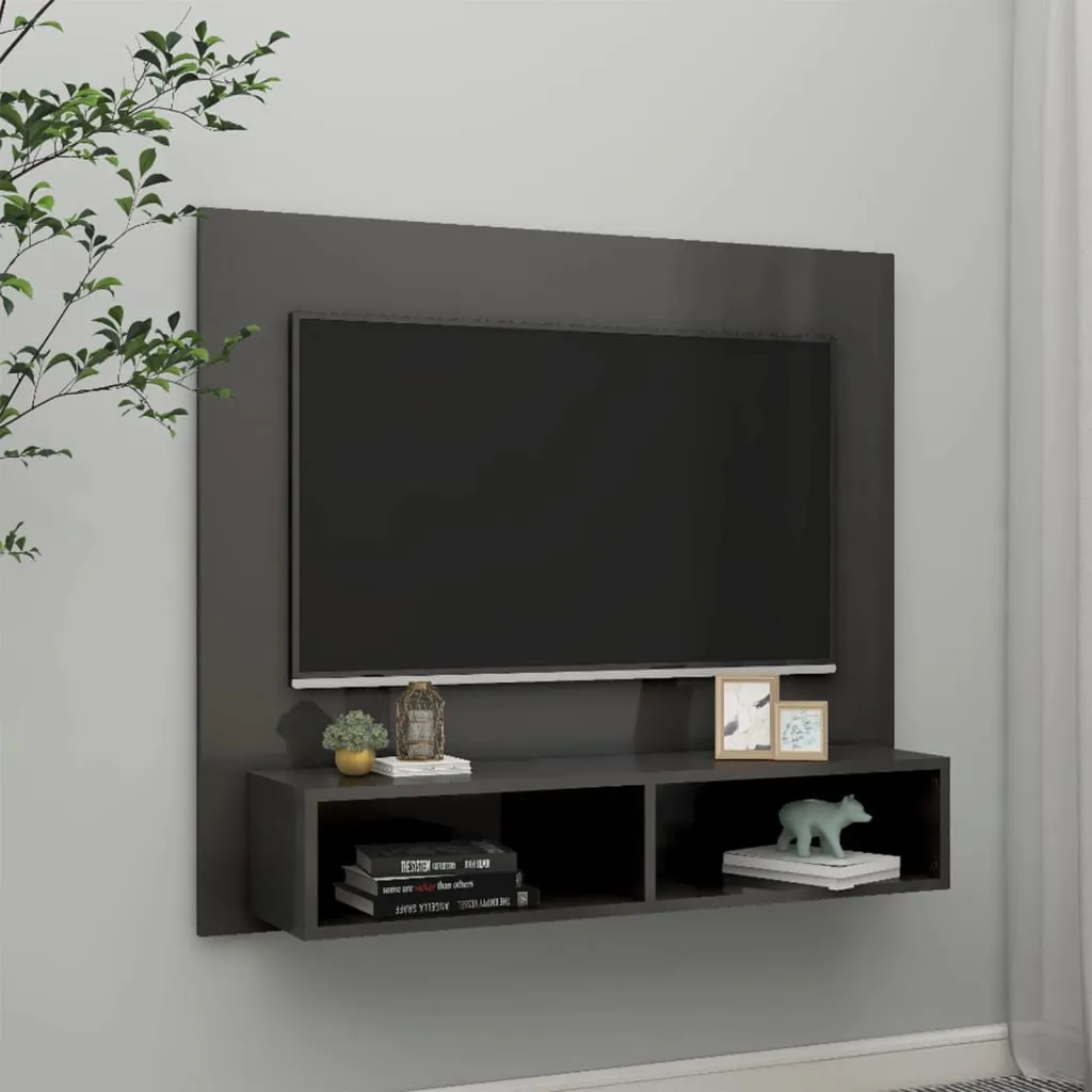 vidaXL Mobile TV a Muro Grigio Lucido 102x23,5x90 cm in Truciolato