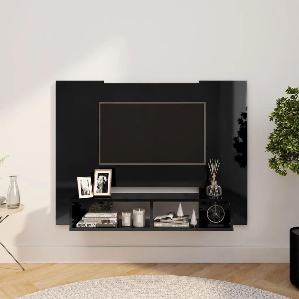 vidaXL Mobile Porta TV a Muro Nero Lucido 120x23,5x90cm Truciolato