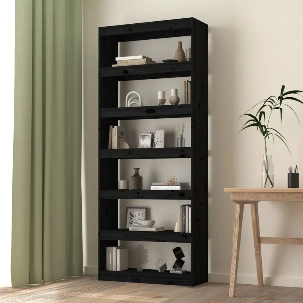 vidaXL Libreria/Divisorio Nero 80x30x199,5 cm in Massello di Pino