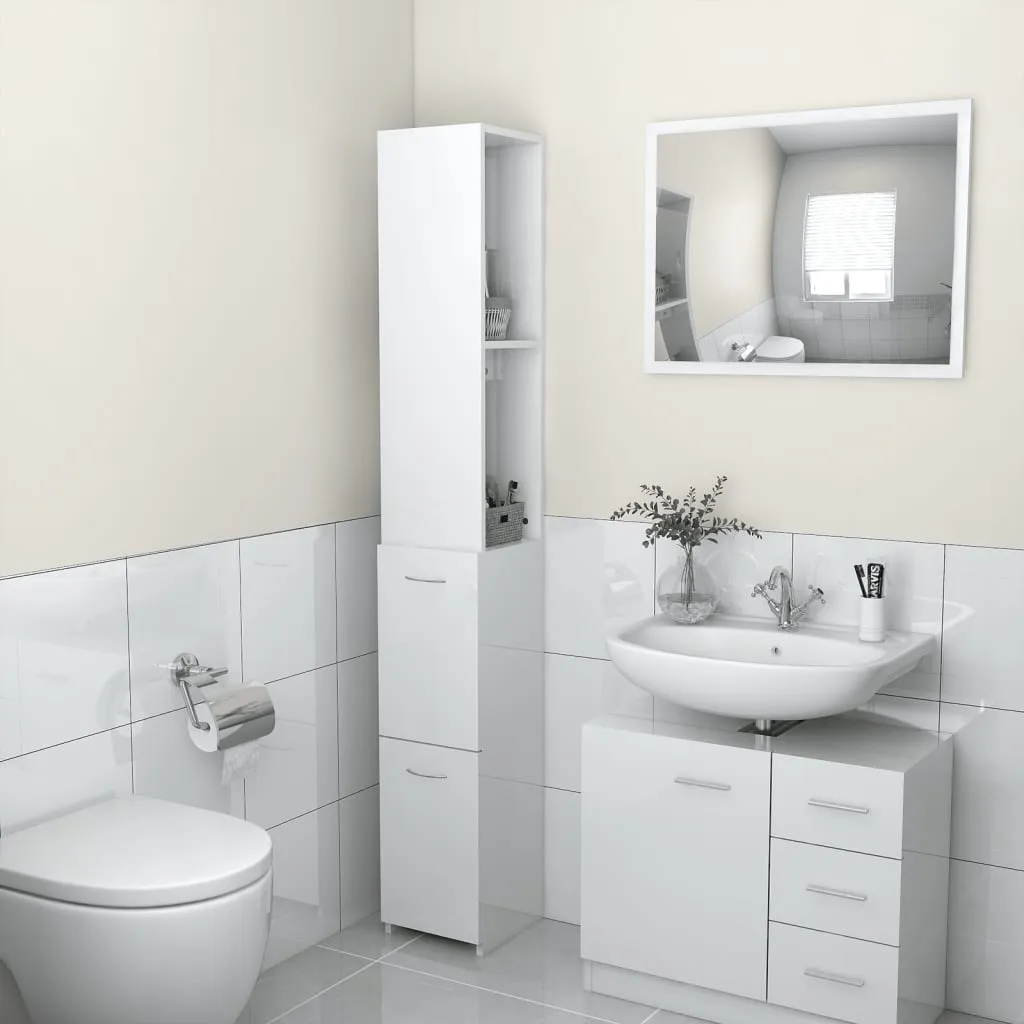 vidaXL Armadietto Bagno Bianco Lucido 25x26,5x170 cm Legno Multistrato