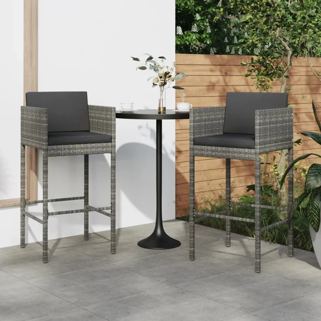 vidaXL Sgabelli da Bar 2 pz con Cuscini Grigi in Polyrattan