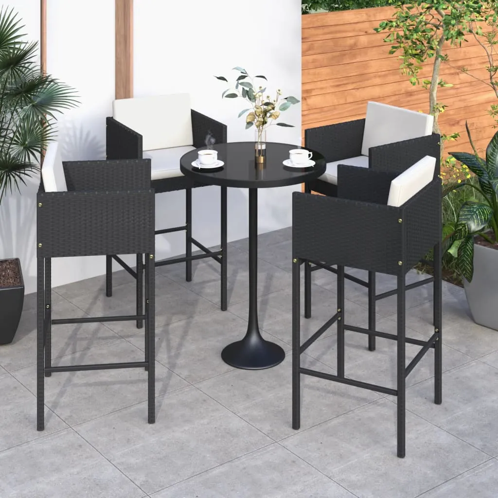 vidaXL Sgabelli da Bar 4 pz con Cuscini Neri in Polyrattan