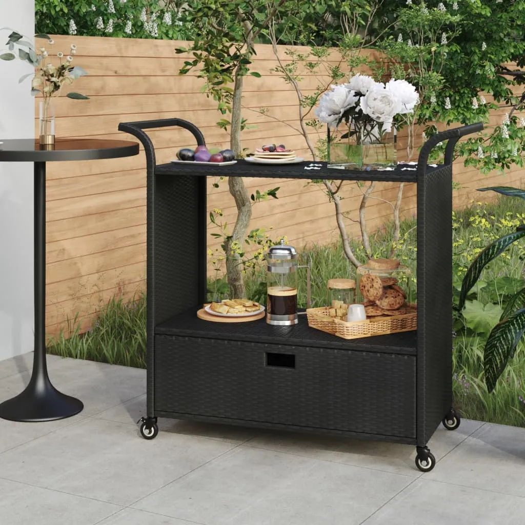 vidaXL Carrello da Bar con Cassetto Nero 100x45x97 cm in Polyrattan