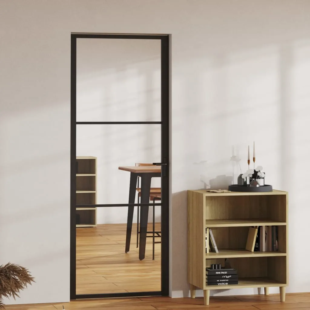 vidaXL Porta da Interno ESG Vetro e Alluminio 76x201,5 cm Nera