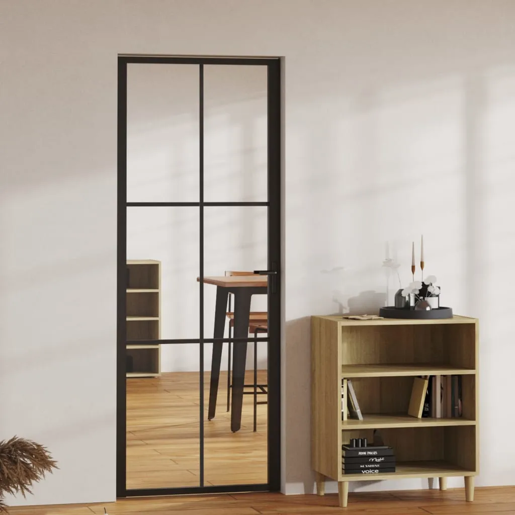 vidaXL Porta da Interno ESG Vetro e Alluminio 76x201,5 cm Nera