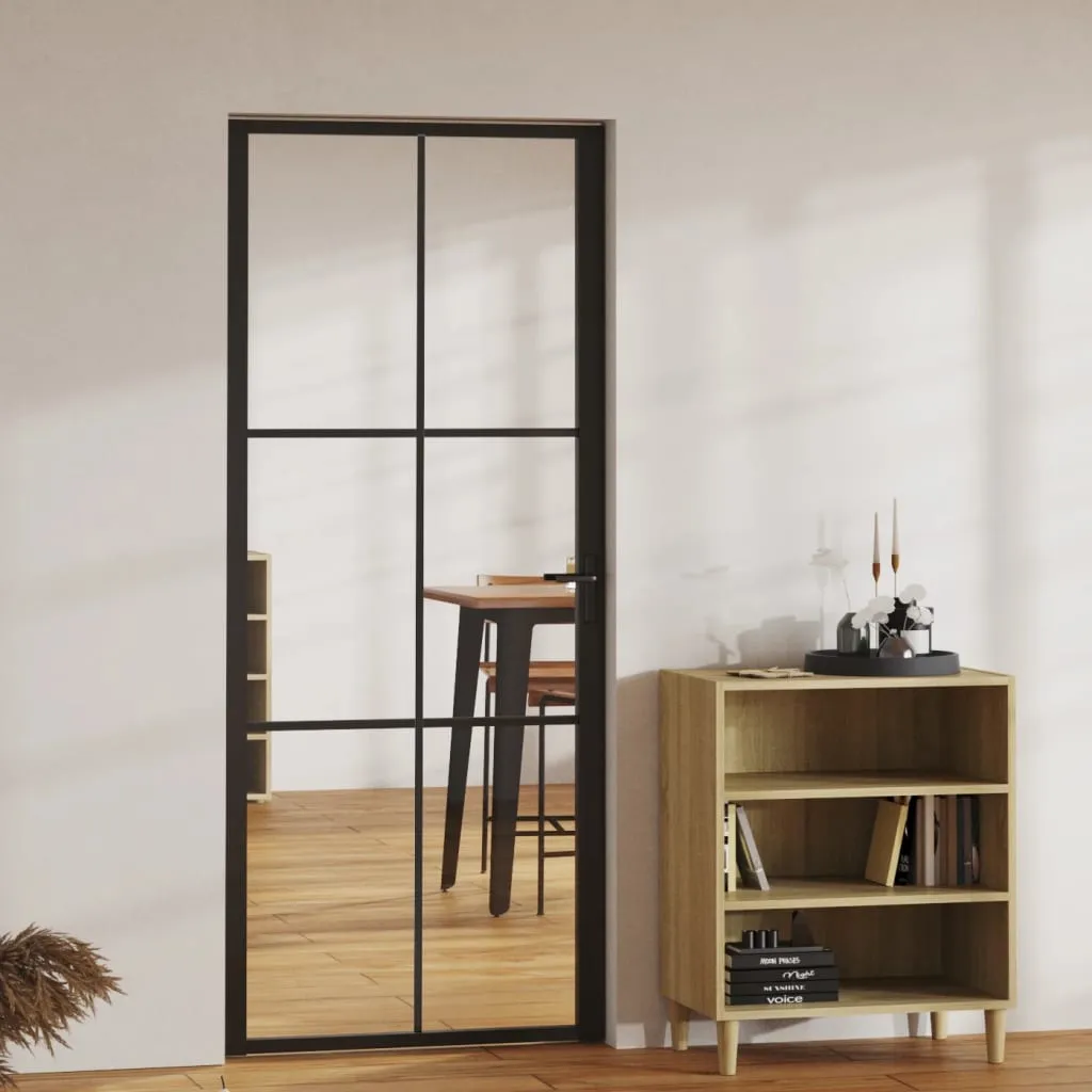 vidaXL Porta da Interno ESG Vetro e Alluminio 83x201,5 cm Nera