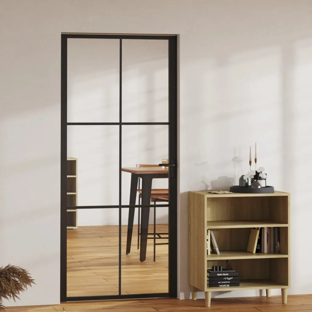 vidaXL Porta da Interno ESG Vetro e Alluminio 93x201,5 cm Nera