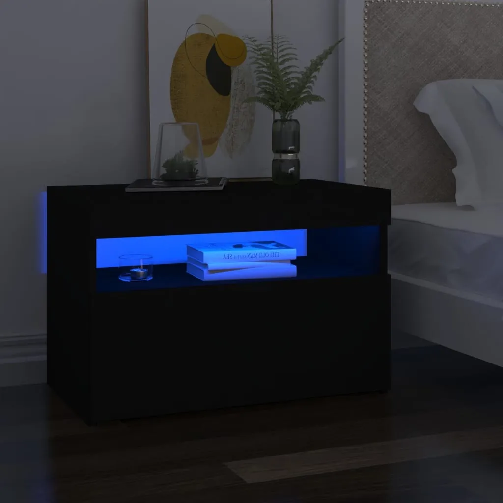 vidaXL Comodino con Luci LED Nero 60x35x40 cm in Legno Multistrato