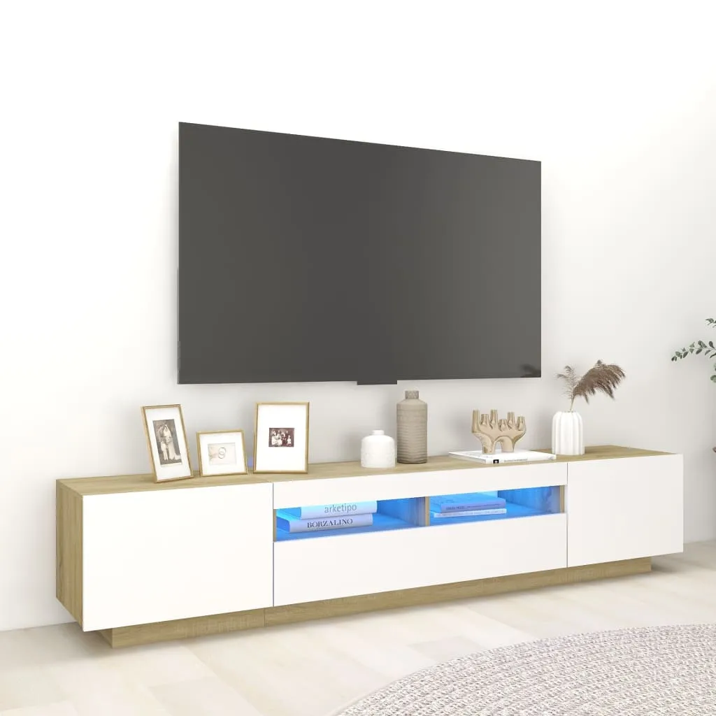 vidaXL Mobile Porta TV con Luci LED Bianco e Rovere Sonoma 200x35x40cm