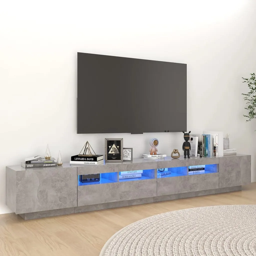 vidaXL Mobile Porta TV con Luci LED Grigio Cemento 260x35x40 cm