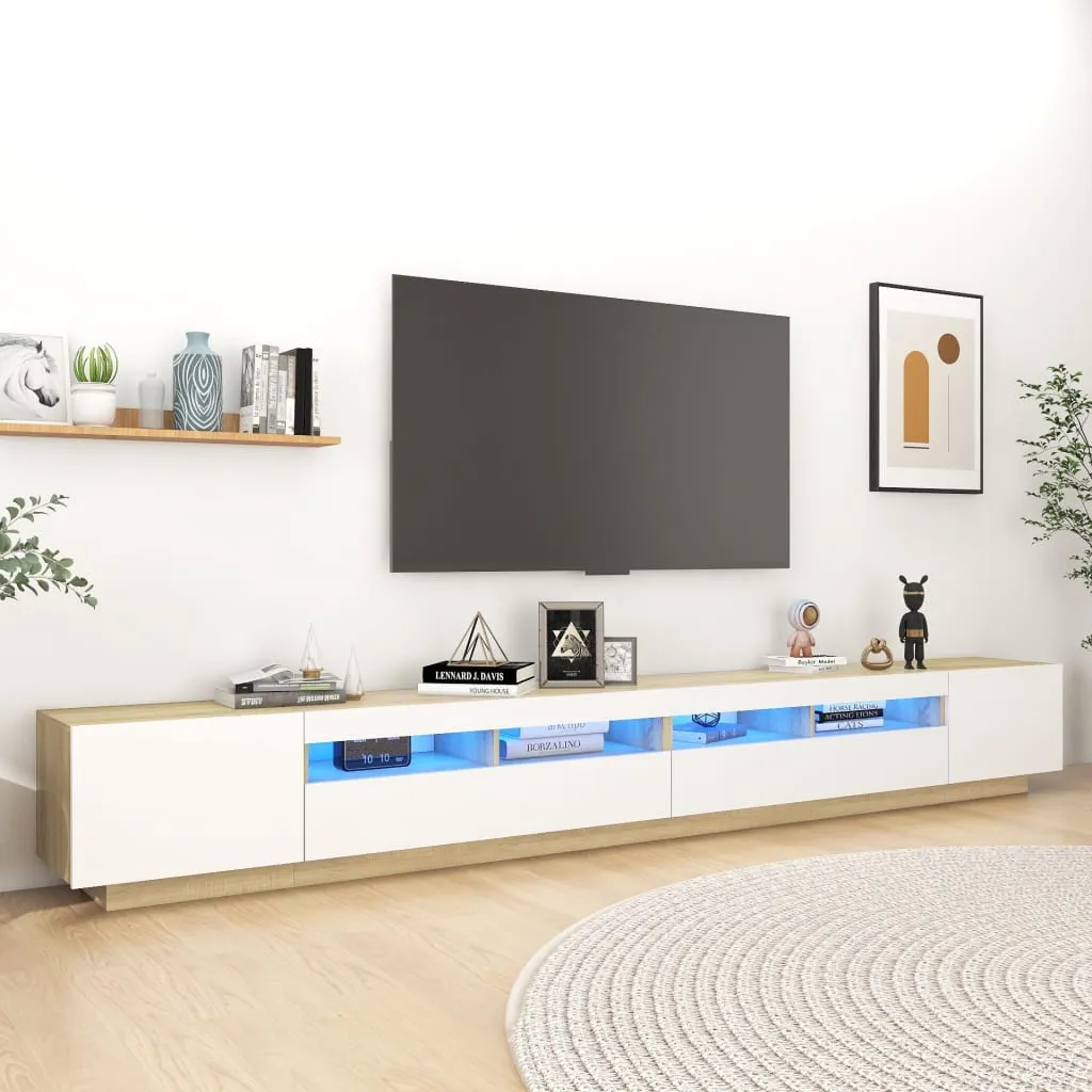 vidaXL Mobile Porta TV con Luci LED Bianco e Rovere Sonoma 300x35x40cm