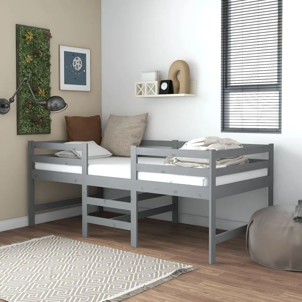 vidaXL Letto Medio-Alto Grigio in Legno Massello di Pino 90x200 cm