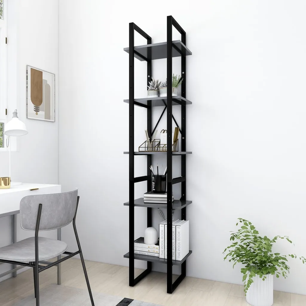 vidaXL Libreria a 5 Ripiani Grigia 40x30x175 cm in Legno Multistrato