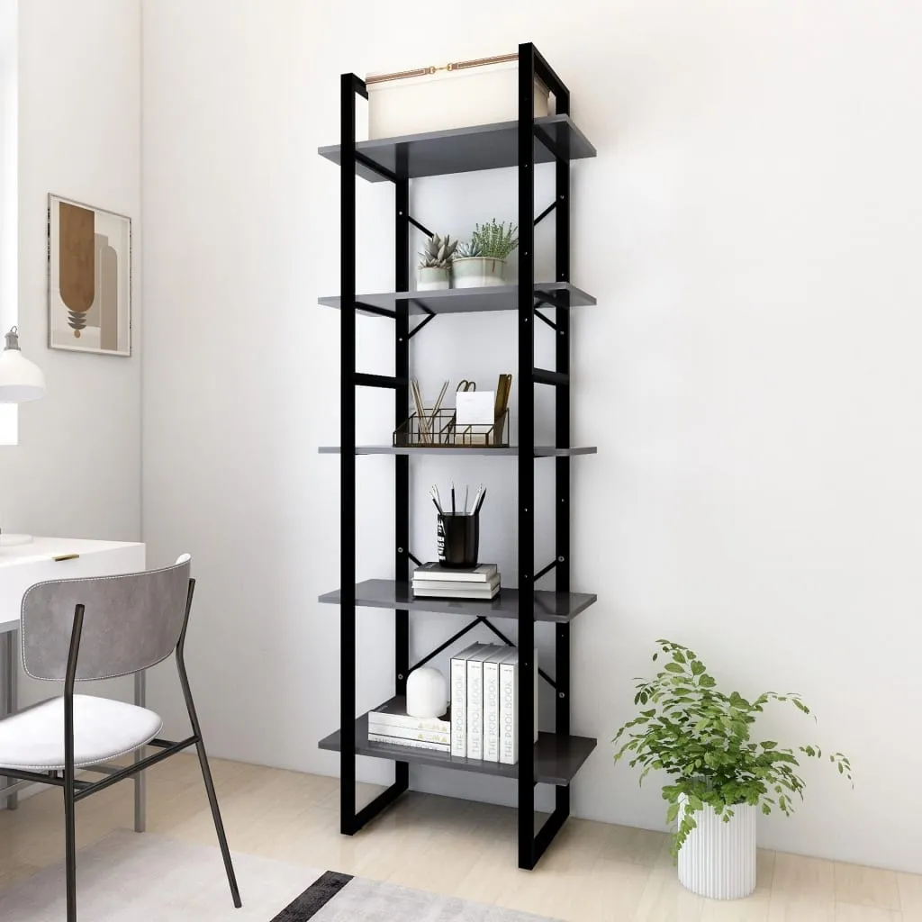 vidaXL Libreria a 5 Ripiani Grigia 60x30x175 cm in Legno Multistrato