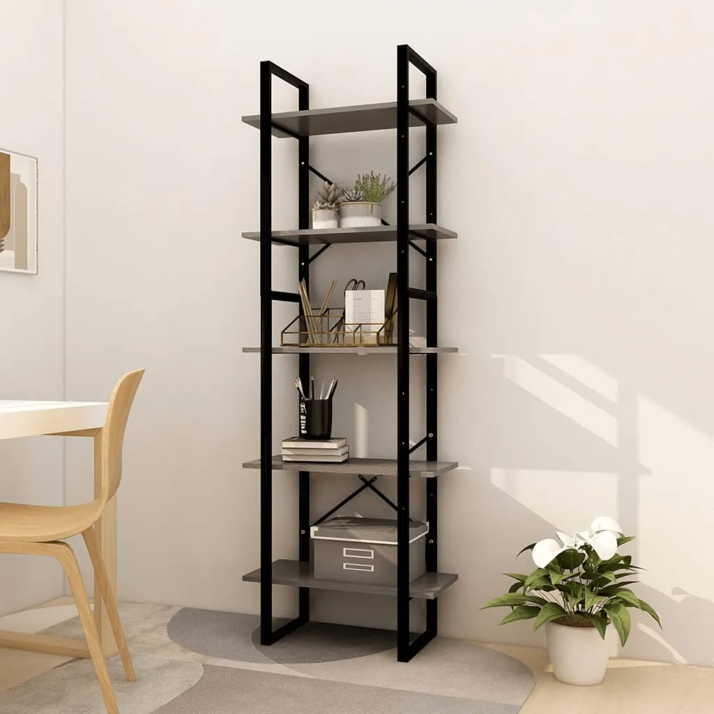 vidaXL Libreria a 5 Ripiani Grigia 60x30x175 cm in Legno di Pino