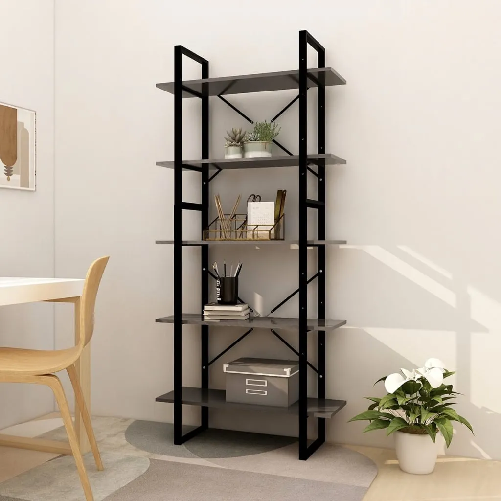 vidaXL Libreria a 5 Ripiani Grigia 80x30x175 cm in Legno Multistrato