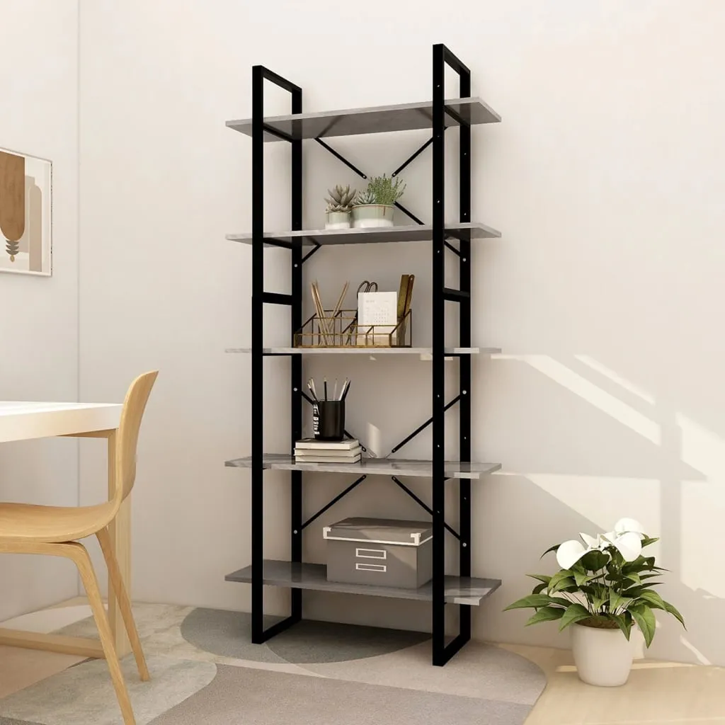 vidaXL Libreria a 5 Ripiani Grigio Cemento 80x30x175 cm in Multistrato