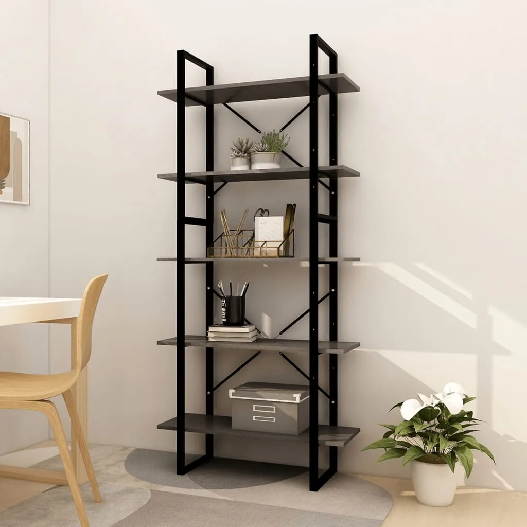 vidaXL Libreria a 5 Ripiani Grigia 80x30x175 cm in Legno di Pino