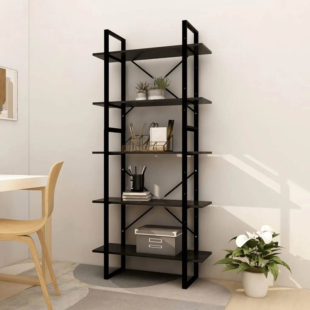 vidaXL Libreria a 5 Ripiani Nera 80x30x175 cm in Legno di Pino