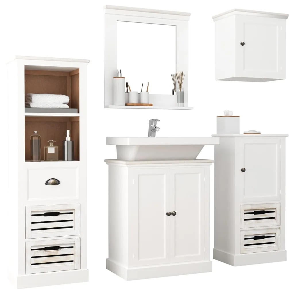 vidaXL Set Mobili da Bagno 5 pz in Legno Massello Bianco