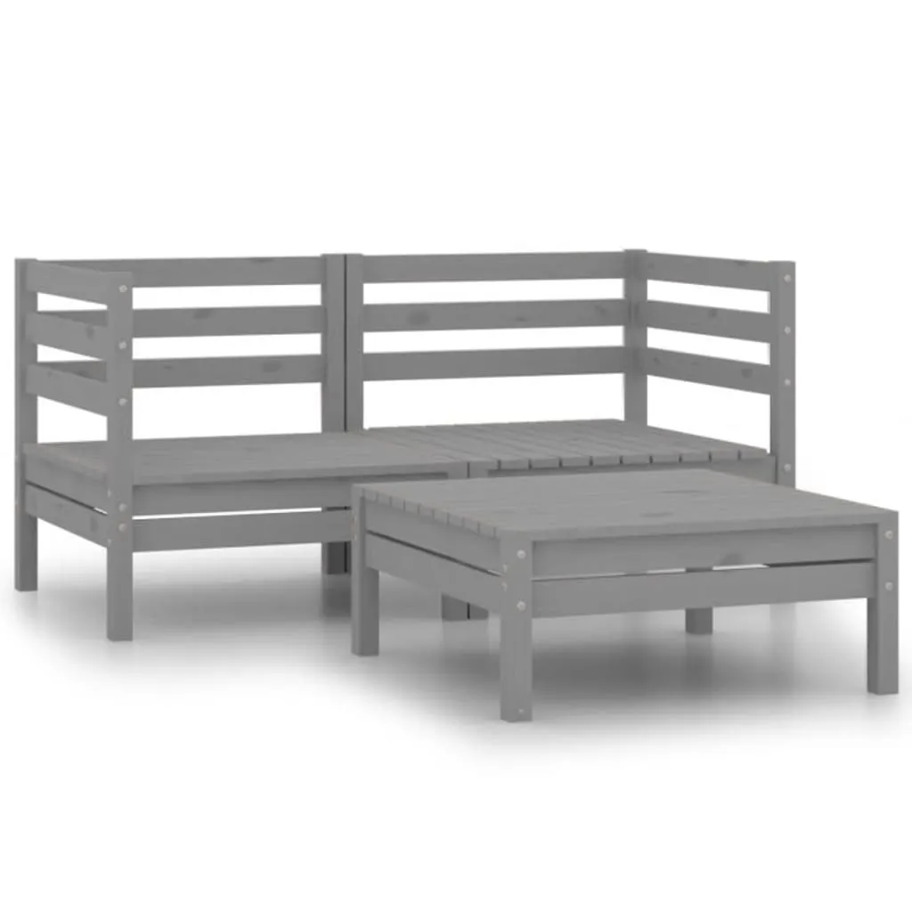 vidaXL Set Divani da Giardino 3 pz in Legno Massello di Pino Grigio