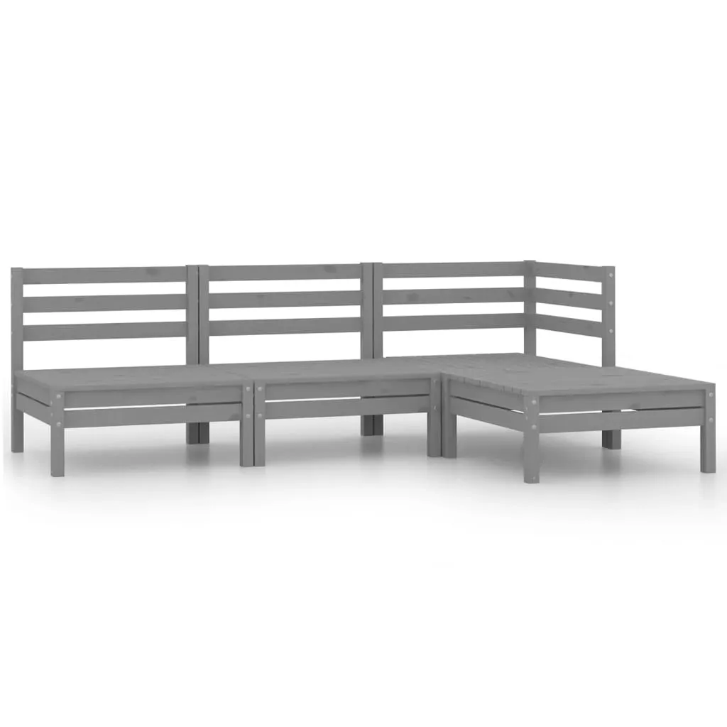 vidaXL Set Divani da Giardino 4 pz Grigio in Legno Massello di Pino